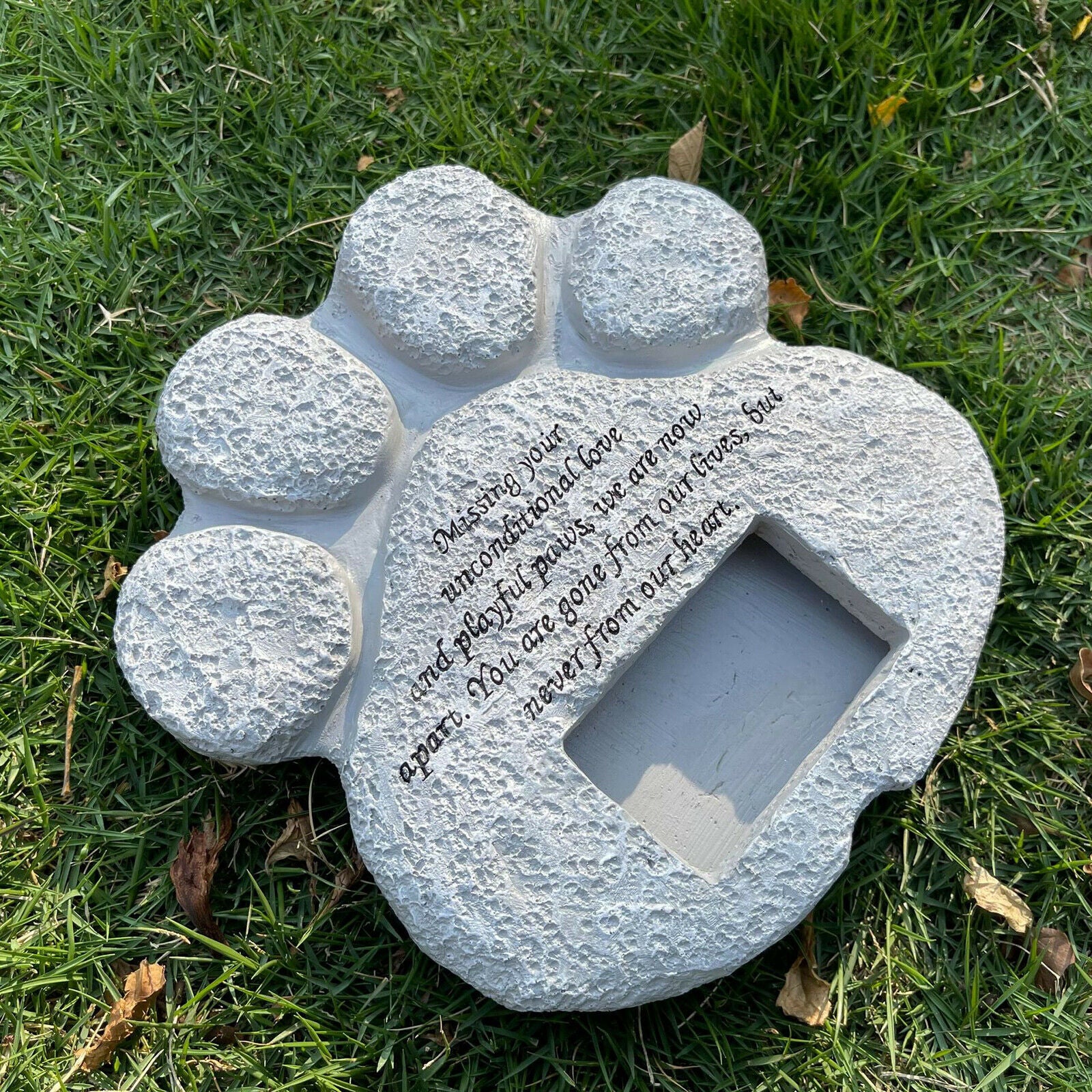 Pet Memorial Stone Tombstone Cat Kitten Picture Slot Indoor Garden Backyard