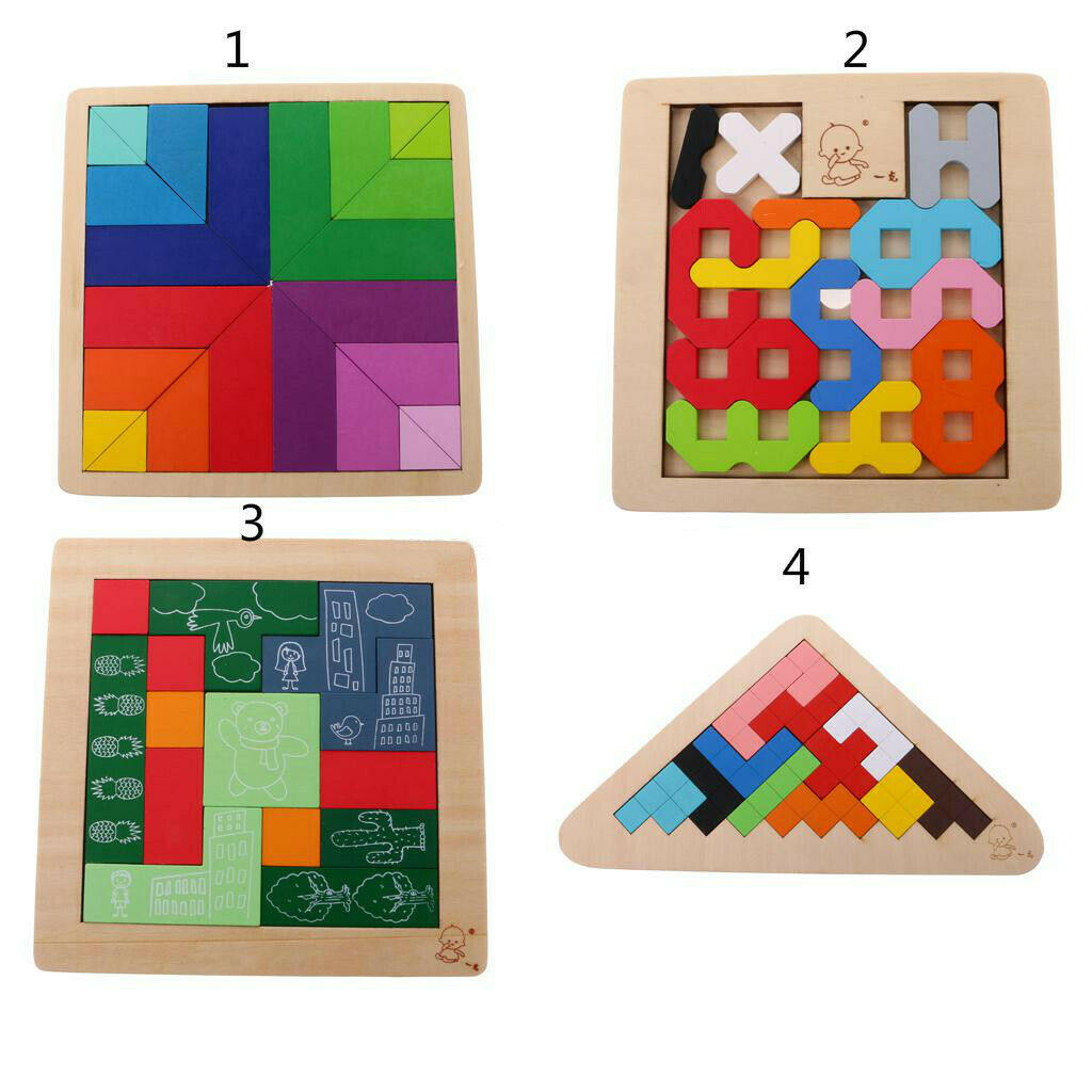 Children Colorful Wooden Puzzle Tangram Brain Teaser Game Children's Toys # 1