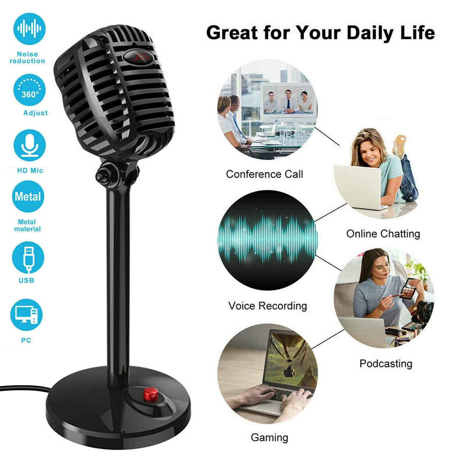 PC USB Podcast Studio Condenser Recording Microphone Livestream Professional Mic