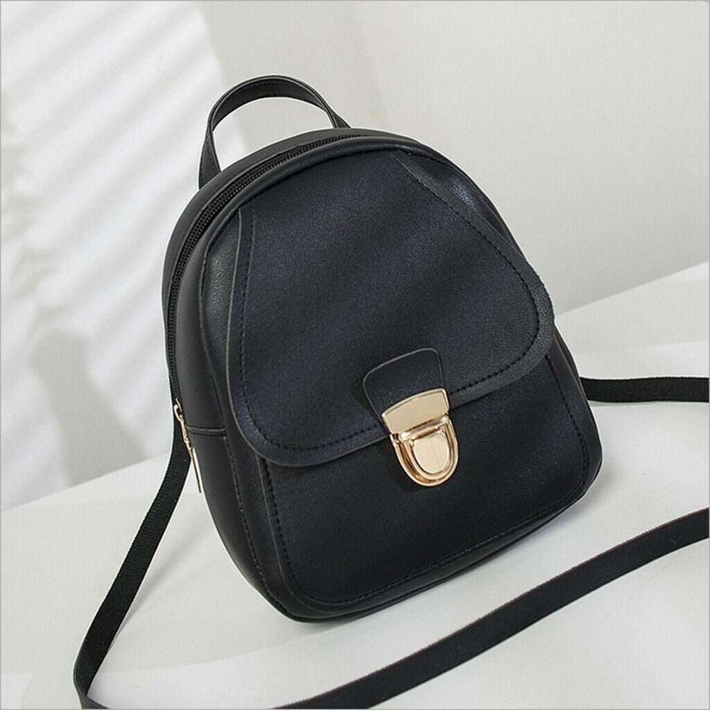 Girls Lovely PU Leather Backpack Mini School Bag Purse Tote Handbag Black