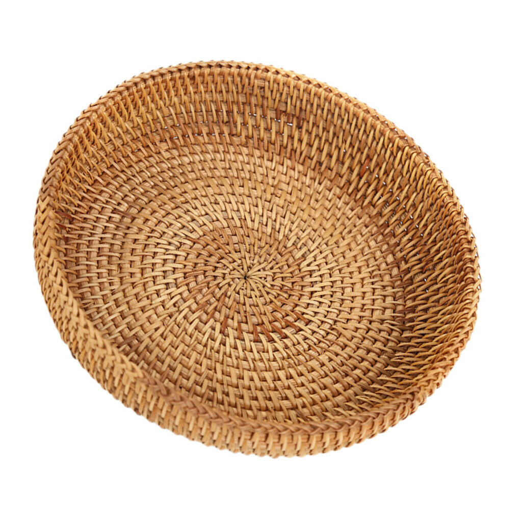 2 Pieces Woven Basket Storage Tray Tea Serving Fruits Bowl Organizer 18cm