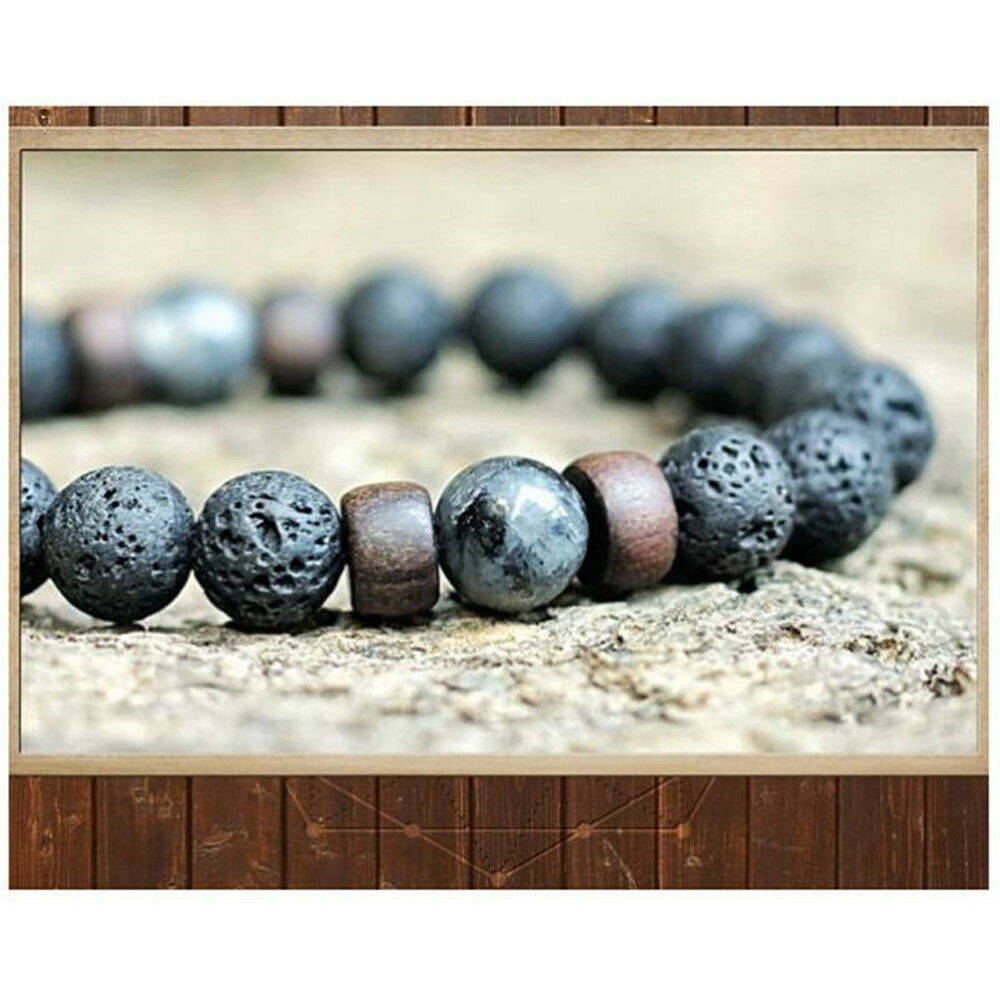 Men Women Natural Stone 8mm Lava Rock Bracelet Elastic Yoga Beads Bracelet