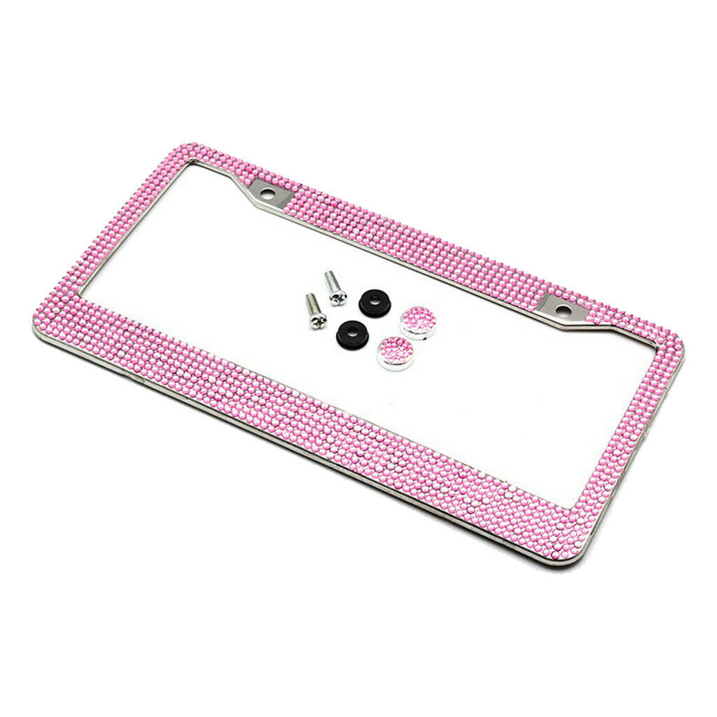 Chrome Diamonds/Crystals Bling Metal Car License Plate Frame  Pink