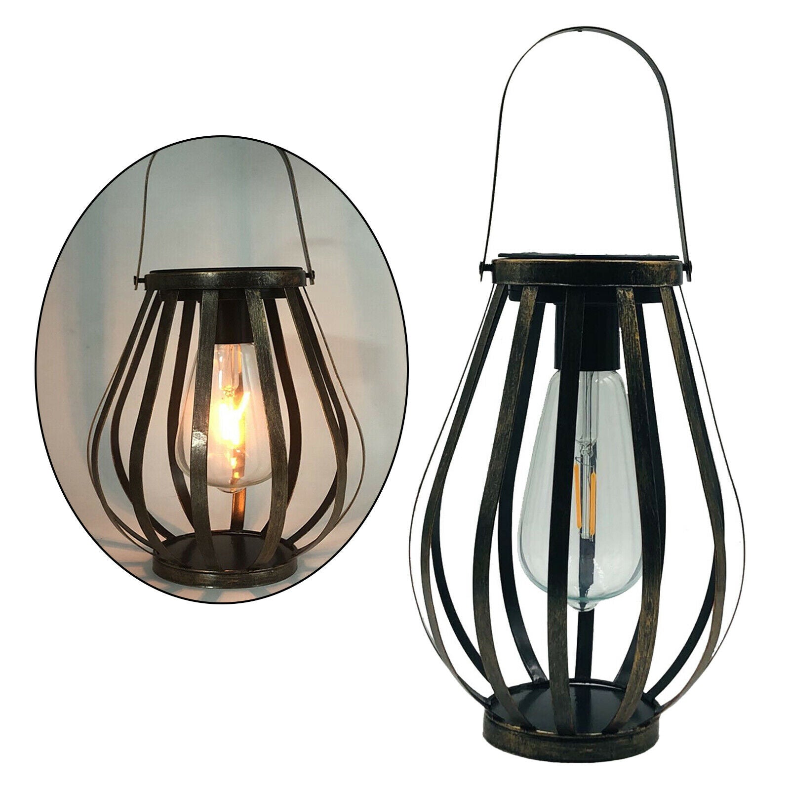 Hanging Solar Metal Waterproof Lamp Warm Light Bulbs for Garden Porch Decor