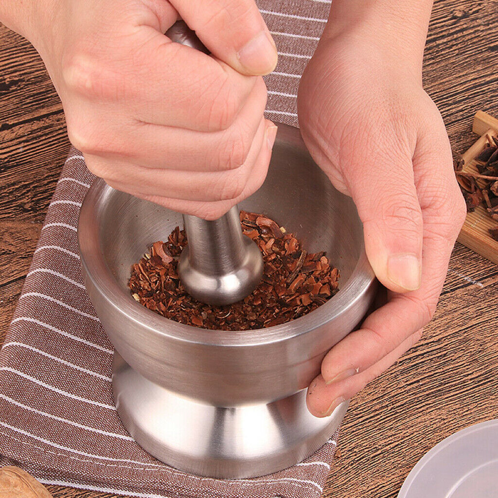 Stainless Steel Mortar and Pestle Polished Spice Herb Grinding Bowl Paste