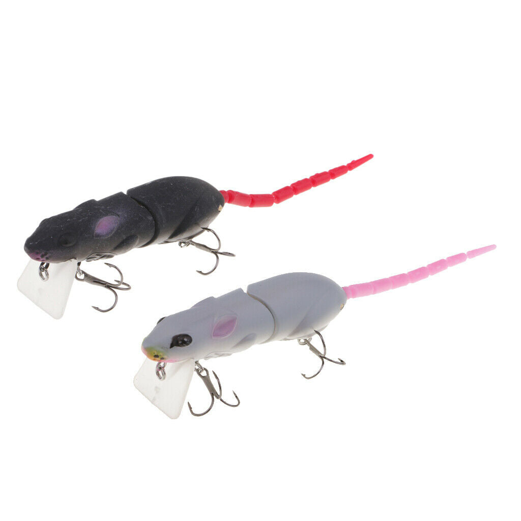 2pcs Soft Plastic Rat Mouse Topwater Fishing Lures Bass Baits Crankbaits Treble