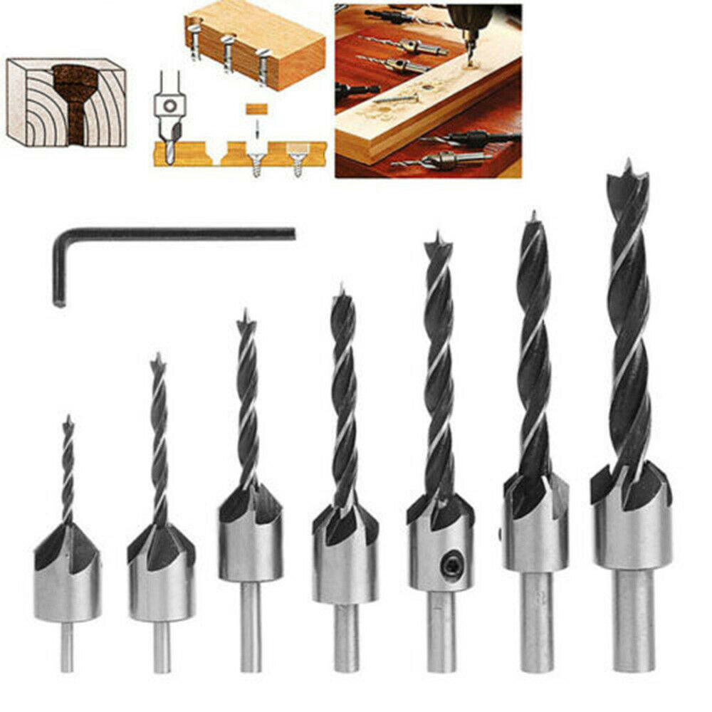 7 pcs Drill Bit Wood 5 Flute HSS Countersink Set 3 4 5 6 7 8 10mm Carpentry Tool