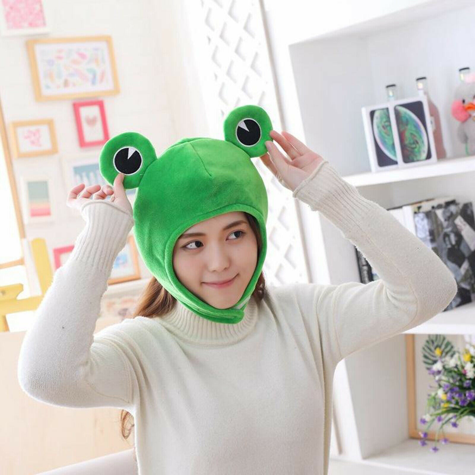 Winter Frog Earflap Hood Hat Cute Animal Dress up Headgear Photo Props
