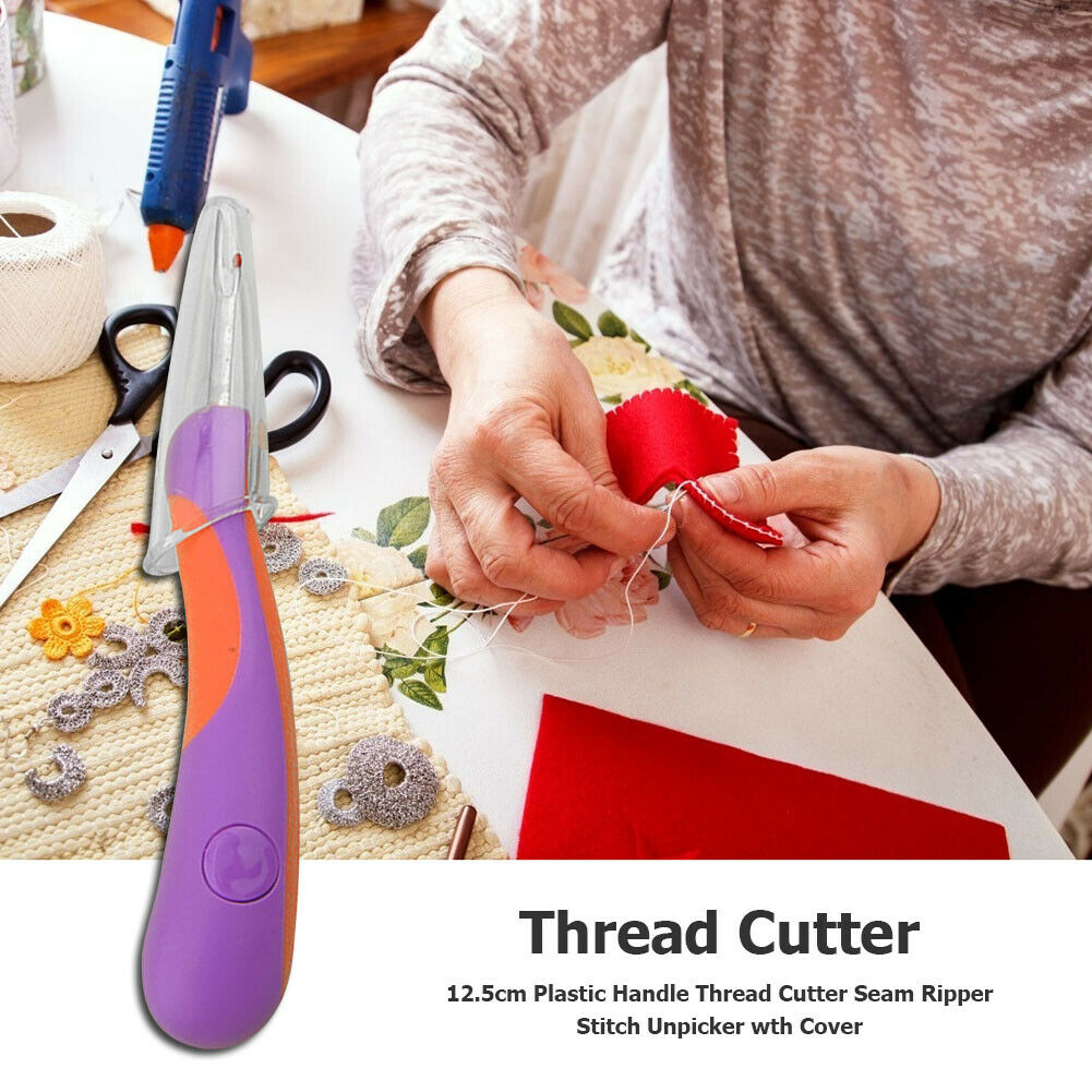 12.5cm Plastic Handle Thread Cutter Seam Ripper Stitch Unpicker wth Cover @