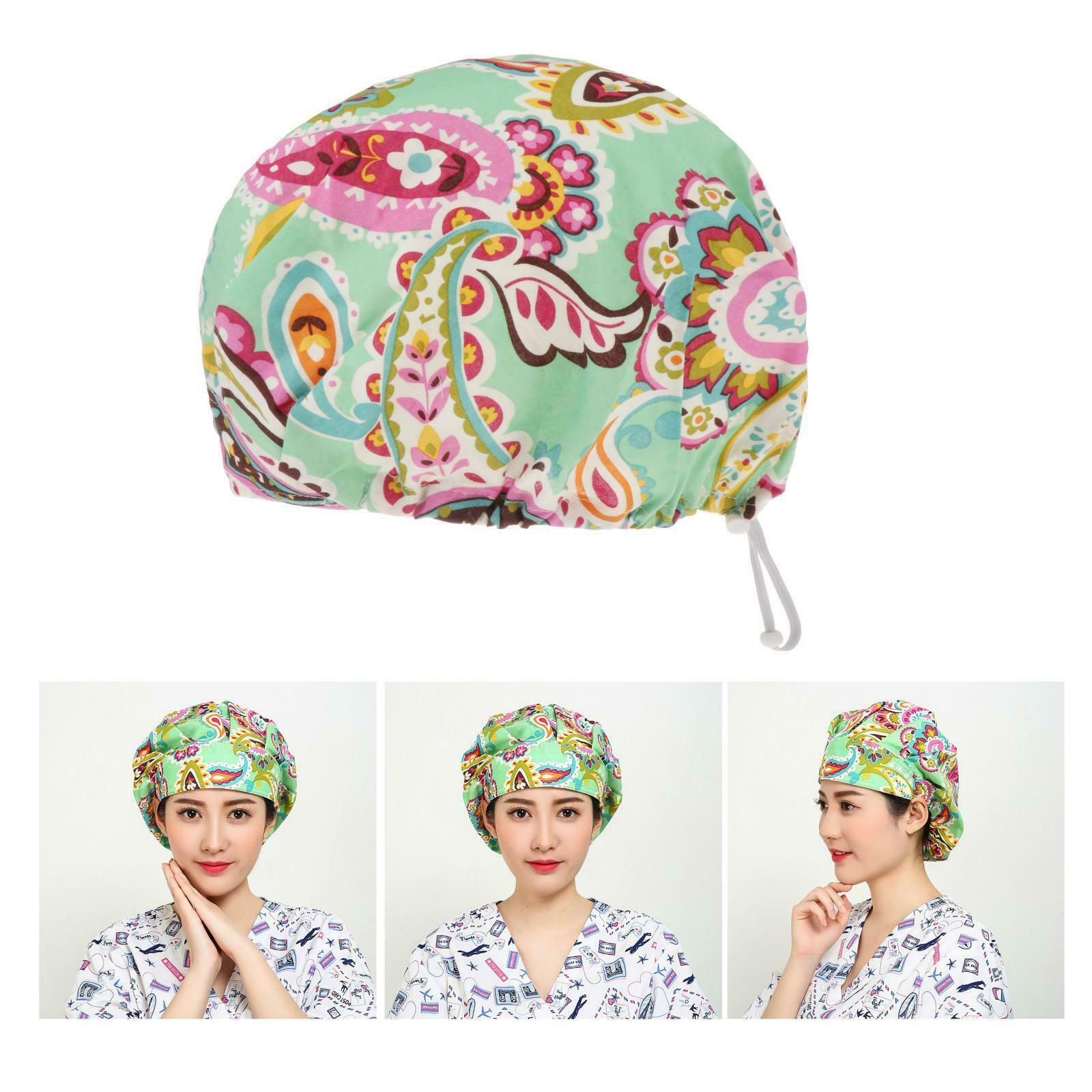Doctor Nurse   Floral Scrub   Surgical Surgery Kitchen Hat Adjust Green