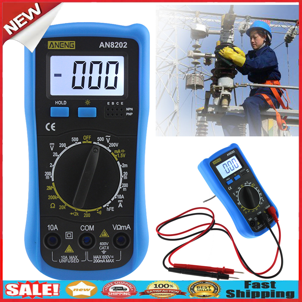 AN8202 Digital LCD Multimeter Backlight AC/DC Ohm Voltage Ammeter Tester @