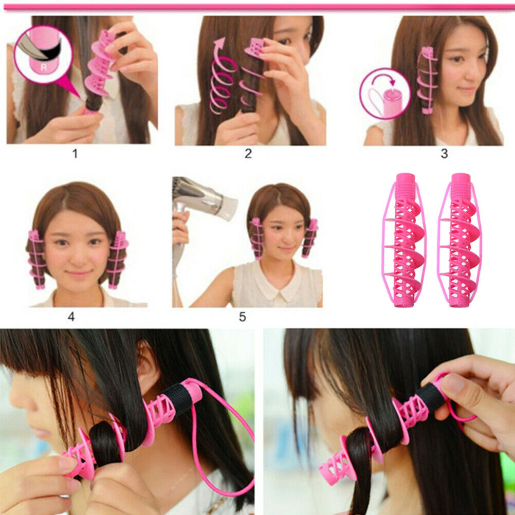 4Pcs Spiral Curling Hair Rollers DIY Hairdressing Styling Care Curls Roller Kit
