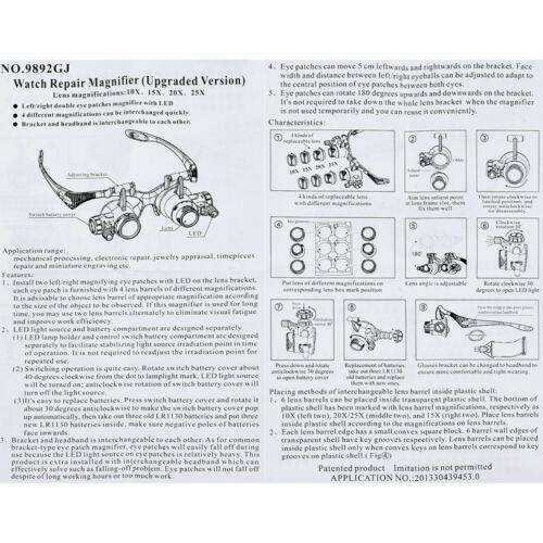 Magnifier Magnifying Eye Glasses Loupe 8 Lens & LED Light Jeweler Watch Repair.