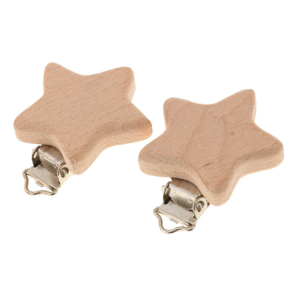 10pcs Wooden Baby Pacifier Clip Soother Holders Dummy Clips DIY Star-Shaped