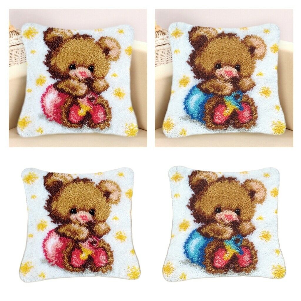 2 Pack Bear Latch Hook Rug Kit Cushion Pillow Home Decor for Beginners