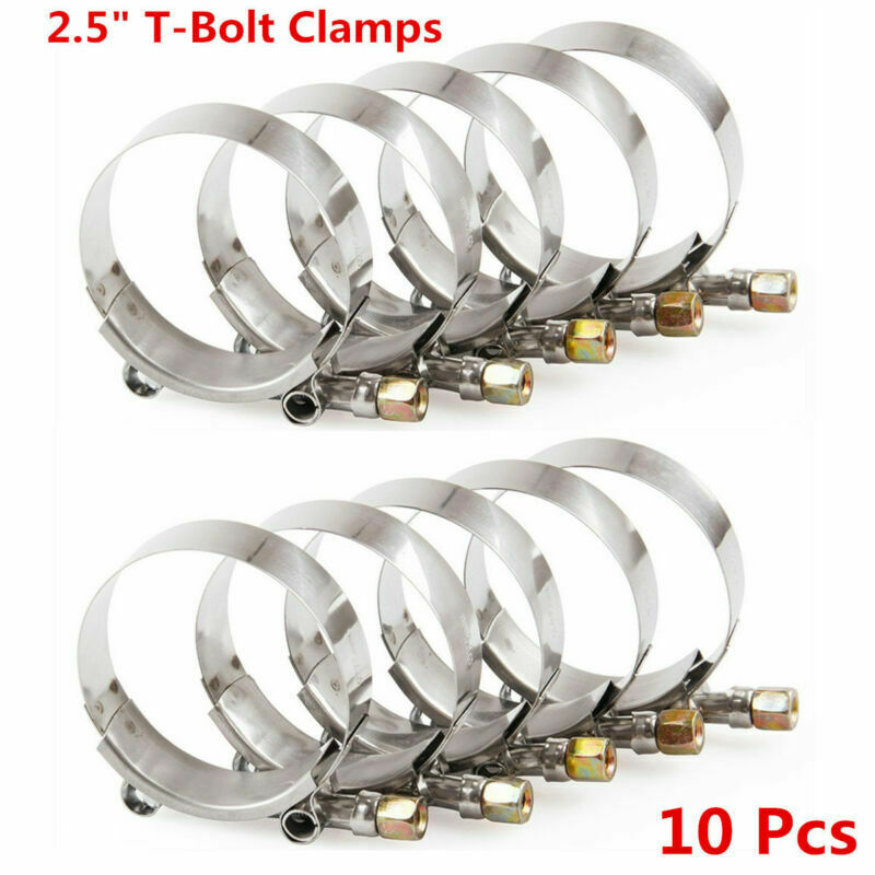 10 Pcs Stainless Steel 2.5" inch Silicone Turbo Pipe Hose Coupler T-bolt Clamps