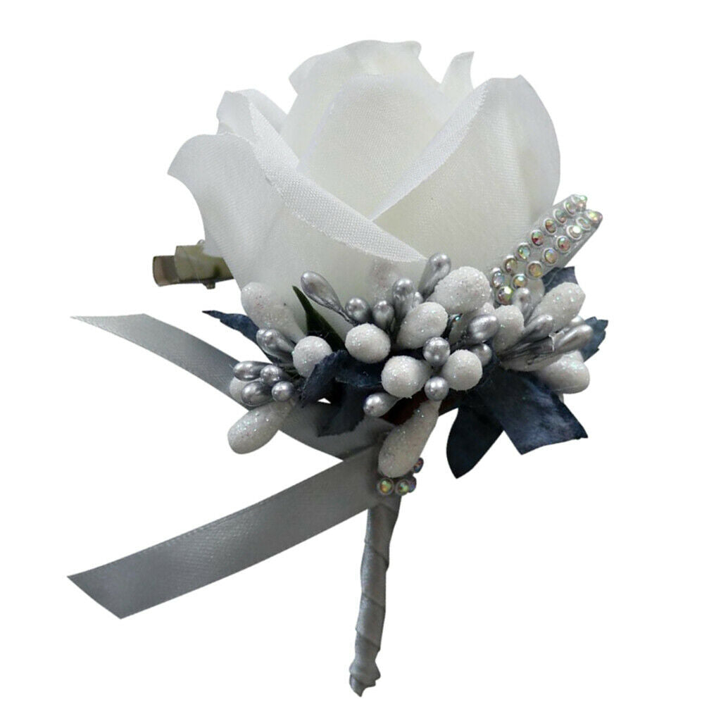 Artificial Rose Flowers Brooch Pin Suit Corsage Wedding Boutonniere Party Decor