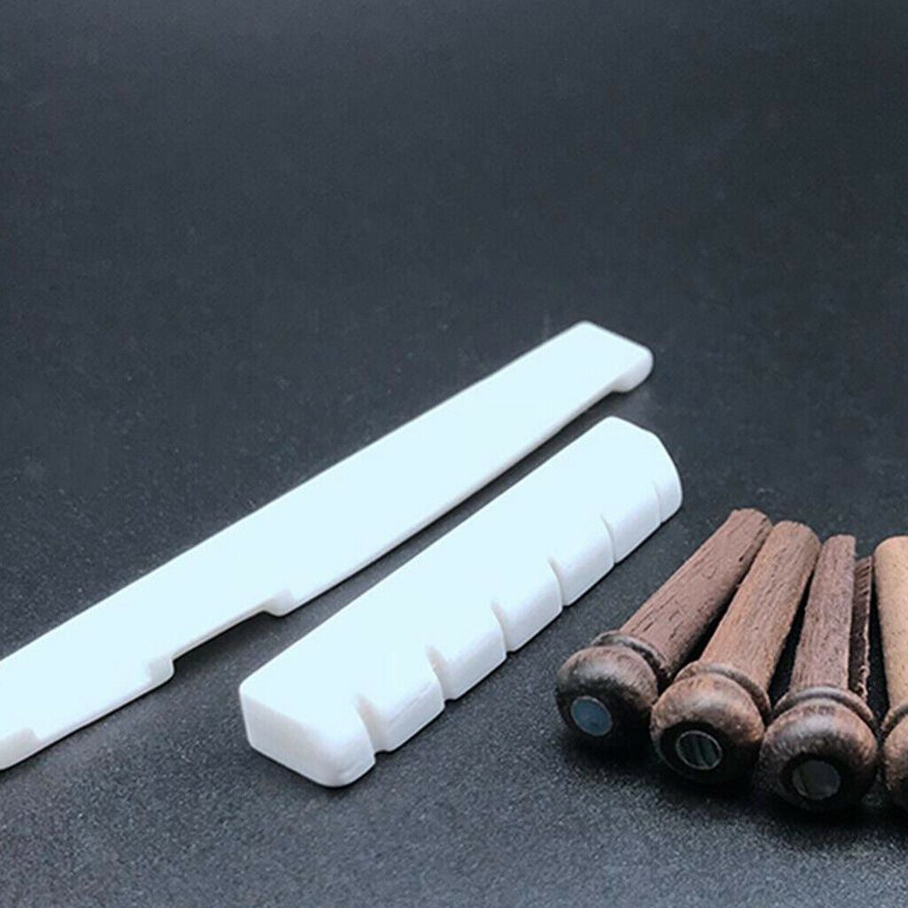 Six String Bridge +Saddle +Nut +Pins Cattle Bone Slotted for Acoustic Guitar