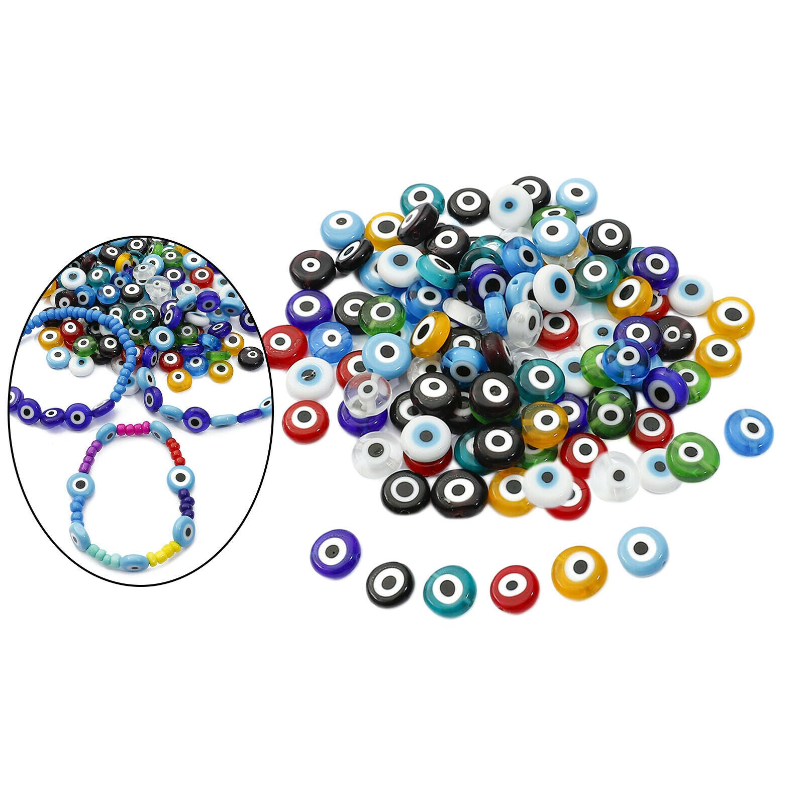 200-Pack Evil Eye Beads 10mm Spacer Beads Charms DIY Earring