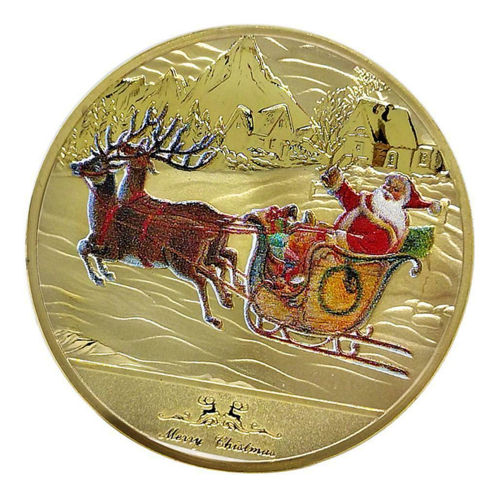 1x Christmas Santa Claus Coins 40mm Gift Collections Badge Golden