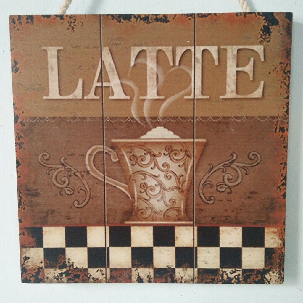 Wooden Wall Art Coffee Plaque Sign with Rope for Cafe Bar Decoration B