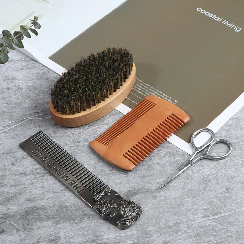 Beard Brush Set Double-sided Styling Comb Scissor Repair Modeling Cleaning CBDA