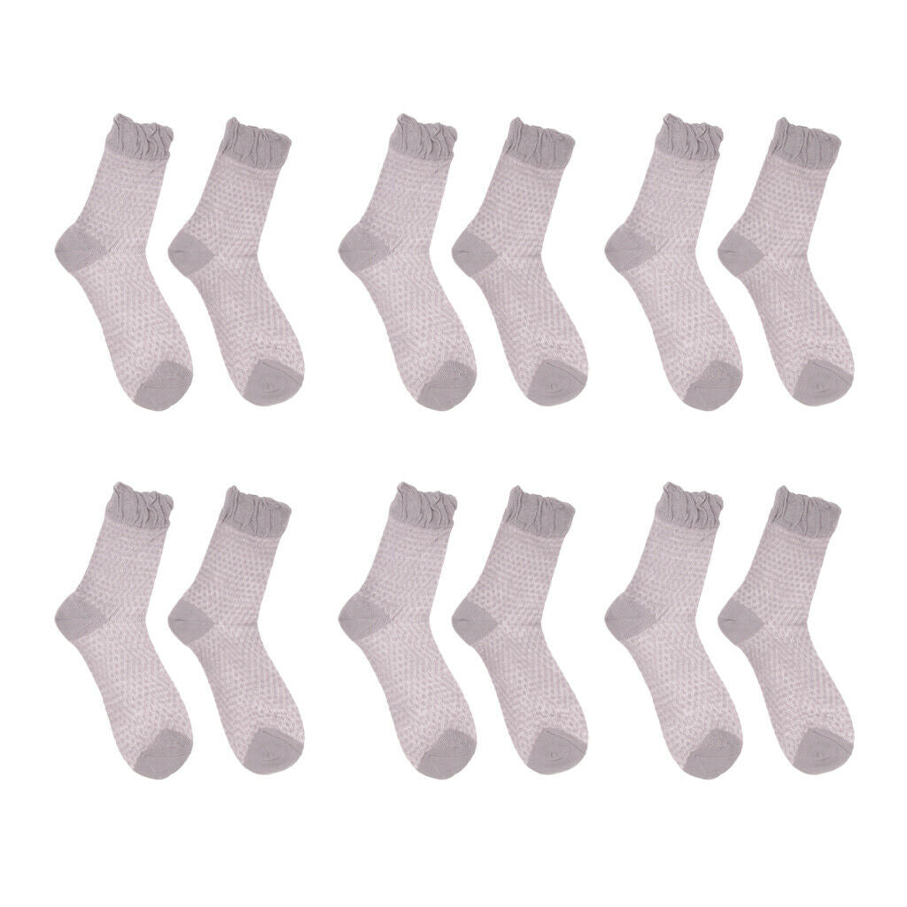 6pairs Lace Ruffle Floral Elastic Womens Breathable Casual Socks Gray