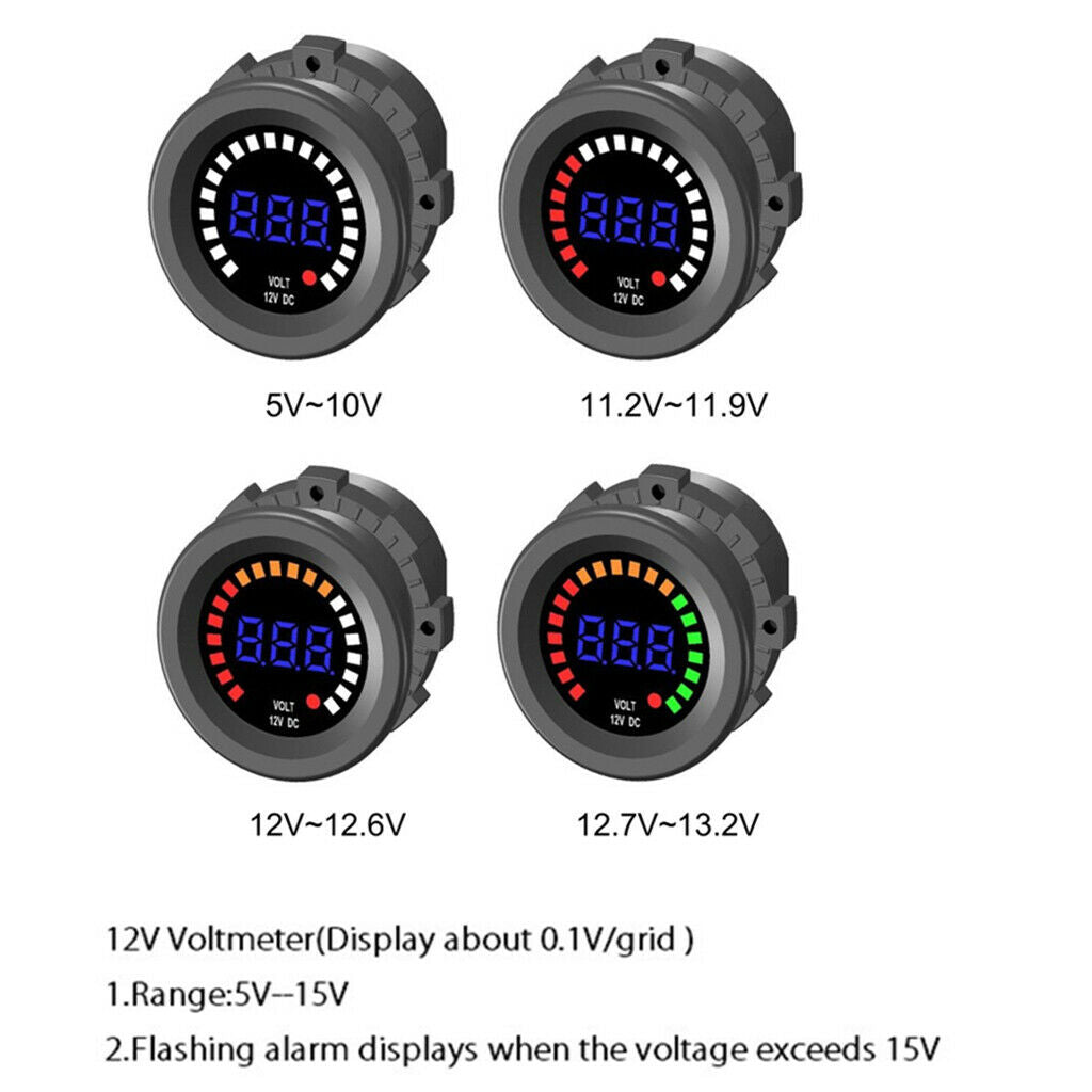 12V Car Motorcycle Blue LED DC Digital Display Voltmeter Waterproof Meter