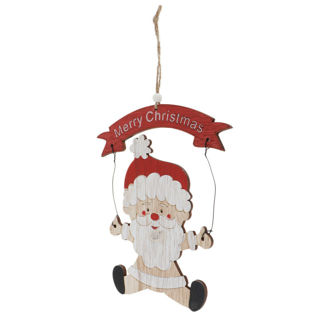 Christmas Santa Wooden Pendants Xmas Ornaments Window Wall Hanging Decors