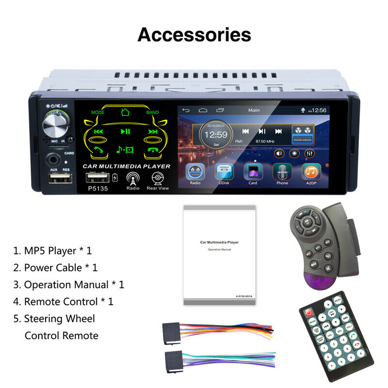 Car 4.1" 1 Din Touch Screen MP5 Player Steering Wheel Control Set MP3 USB Unit