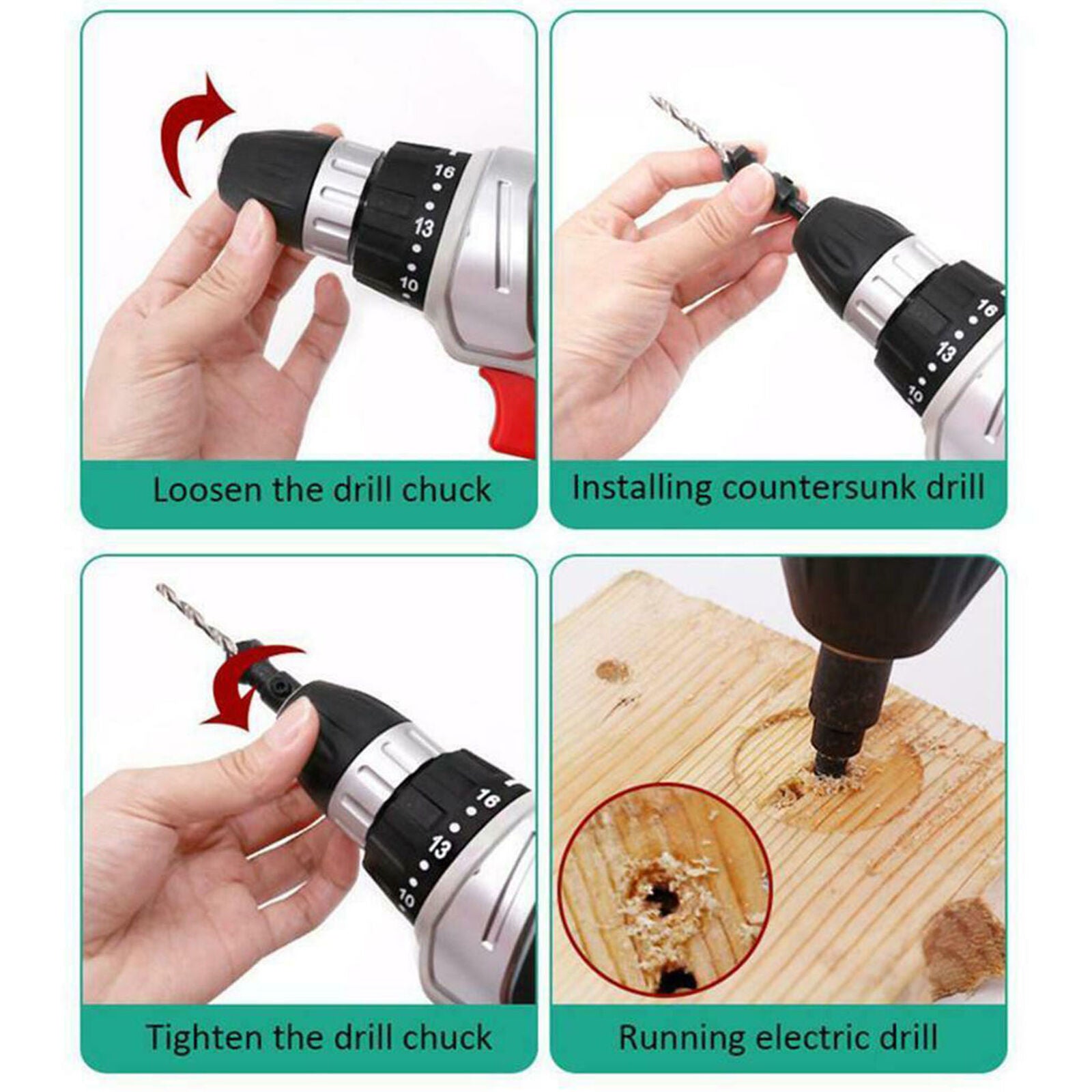 5Pcs 5 Flutes 6-12# Carpentry Countersink Drill Bit Set 1/4" Hex Shank HSS