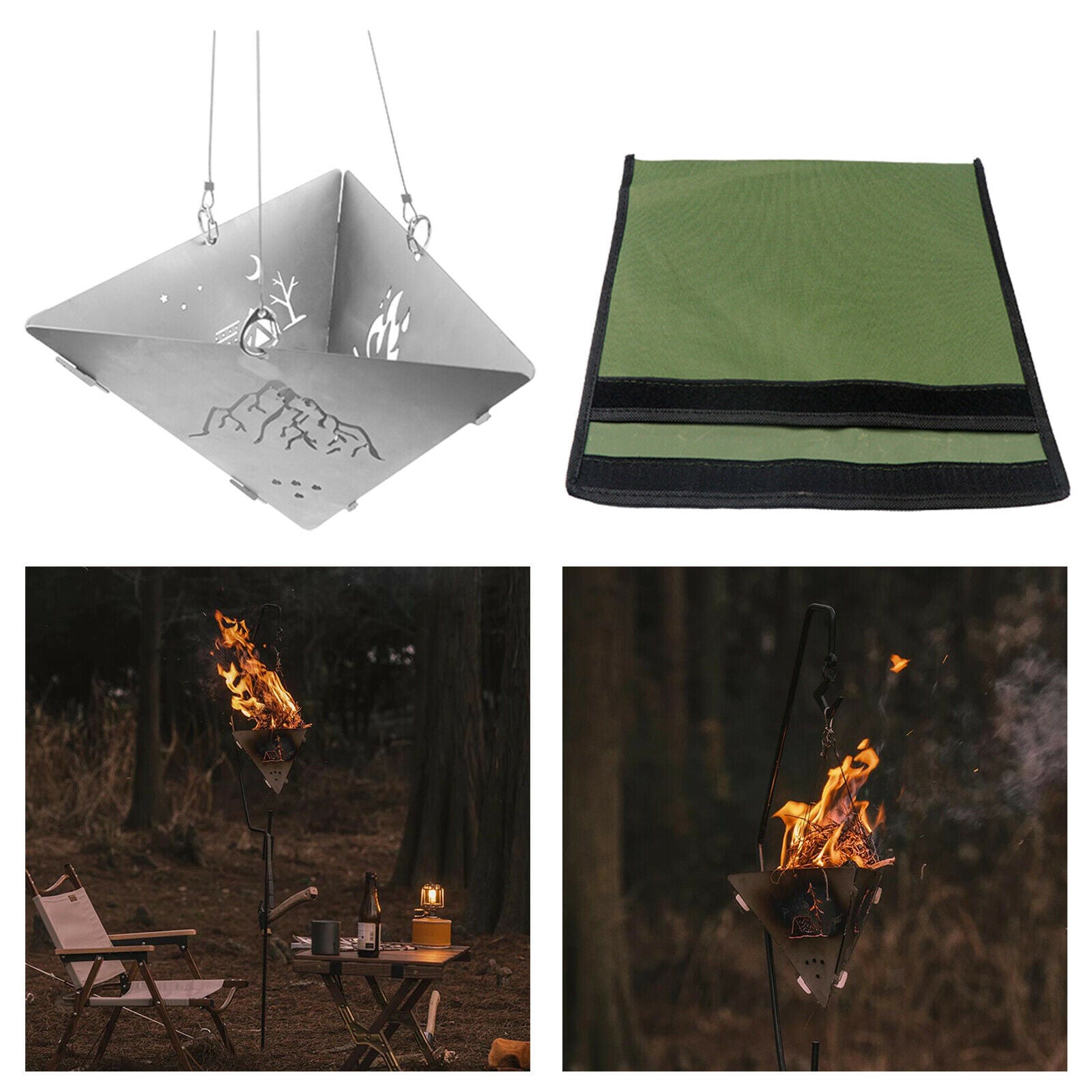 Wood Burning Folding Stove Lightweight Hanging Camping Gear Hiking Accessories