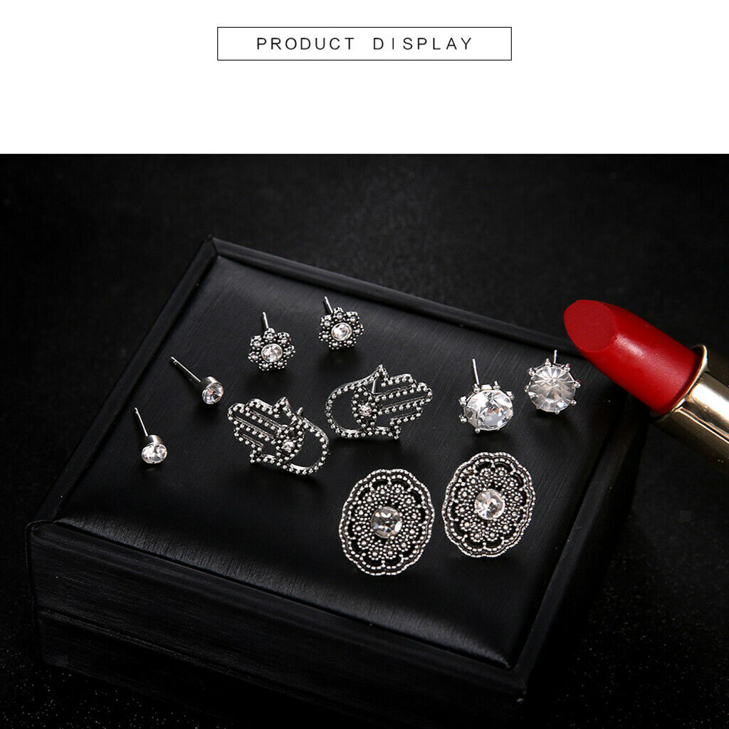 10pcs Retro Boho Carved Flowers Crystal Palms Floral Earrings Jewelry Sets