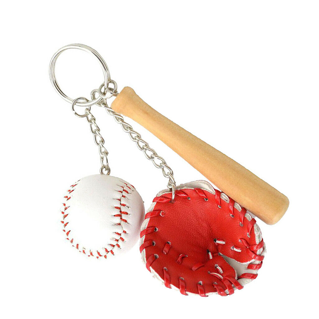 2PCS Mini Baseball Three-piece Charm Pendant Purse Bag Keyring Key Chains