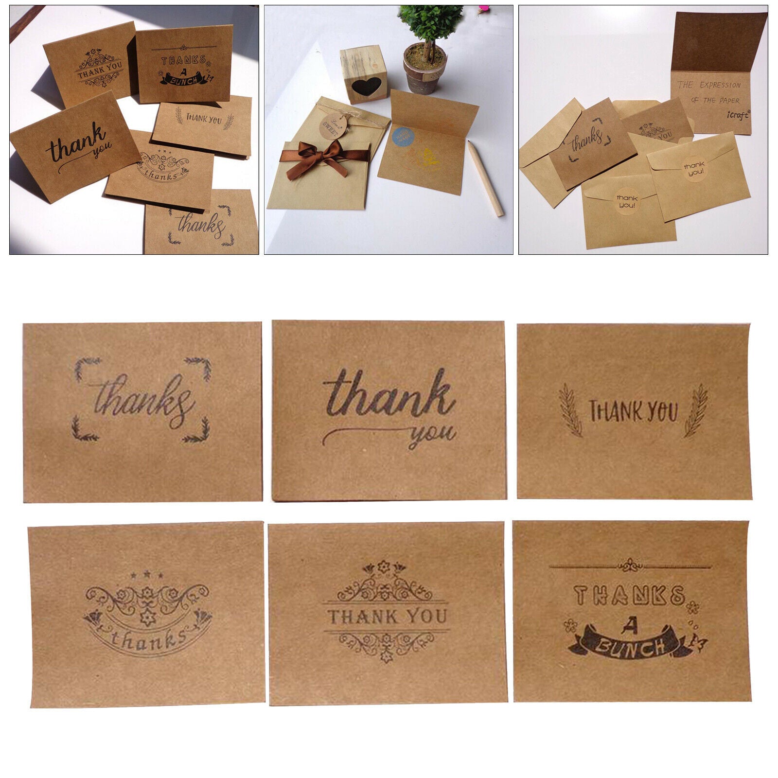 3Packs Kraft Paper Thank You Cards for Small Business DIY Cards Invitation