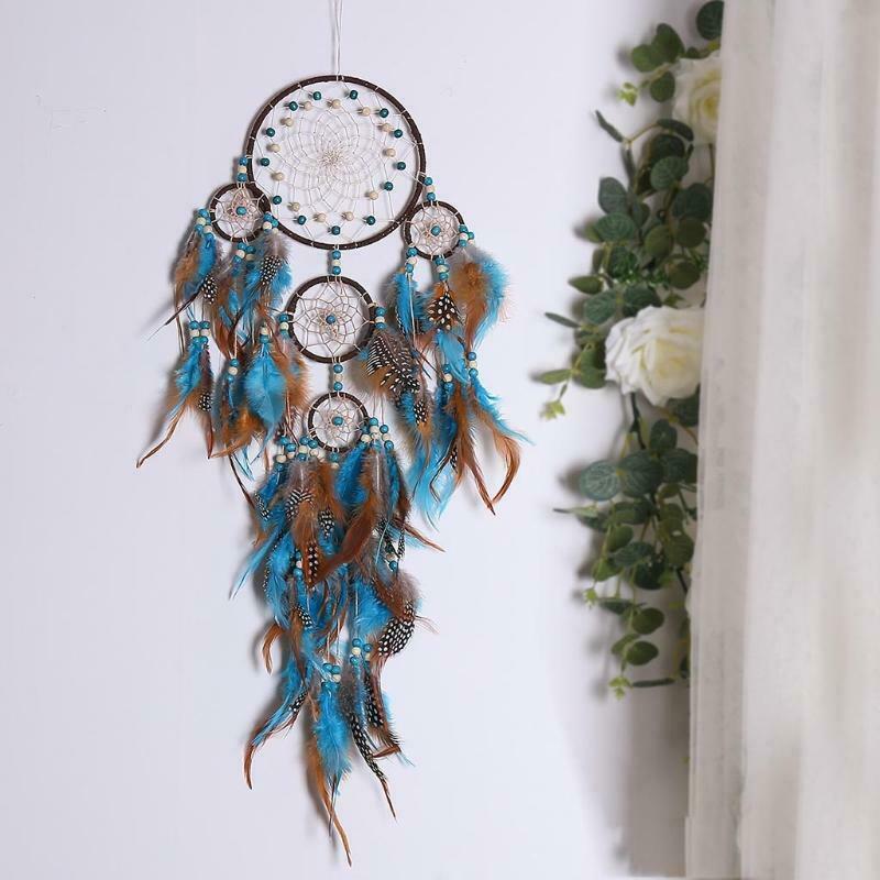 5 Rings Large Dream Catcher with Feather Boho Wall Hanging for Bedroom Decor