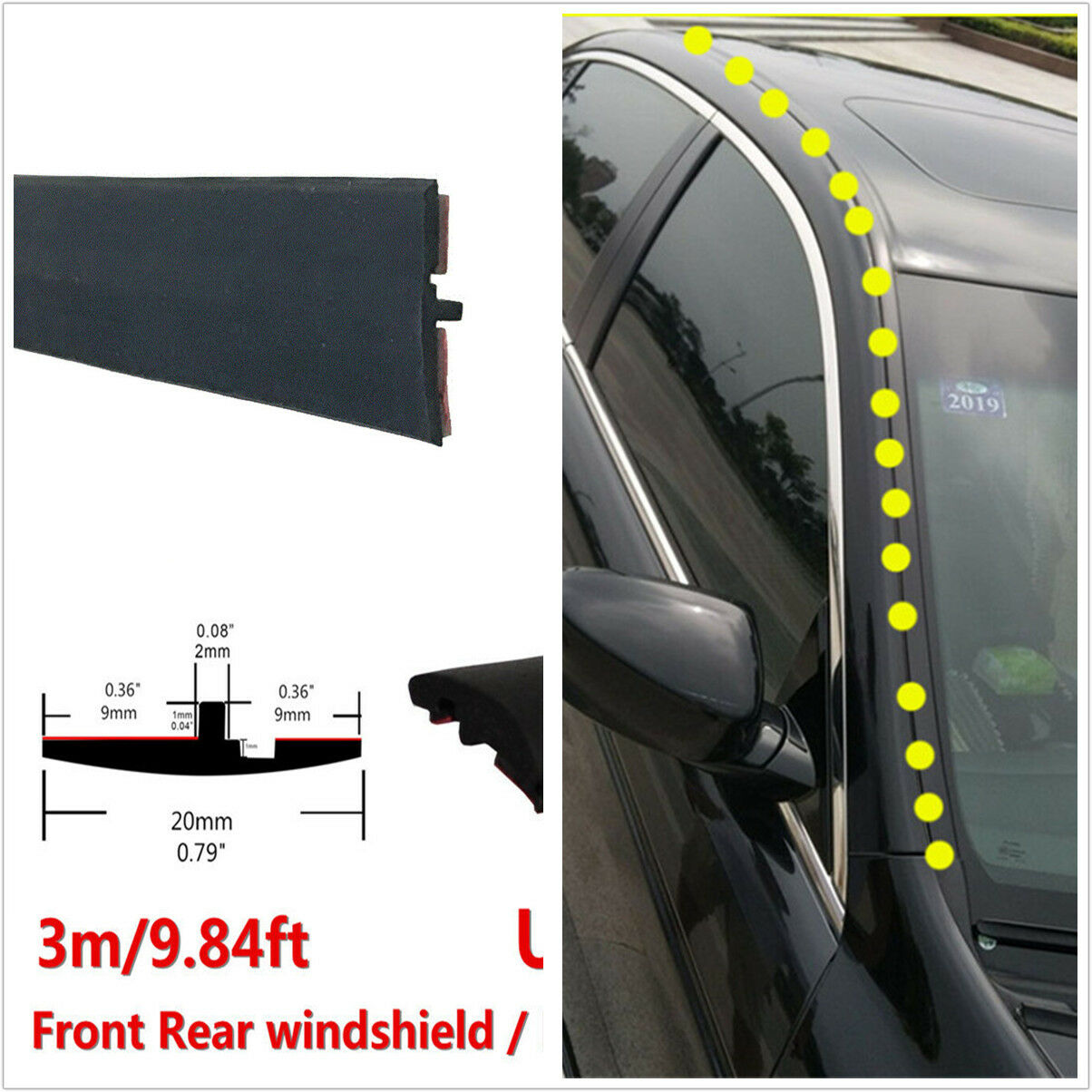 Universal Car Front Rear soundproofing window seal trip Trim 10ft3m All Weather