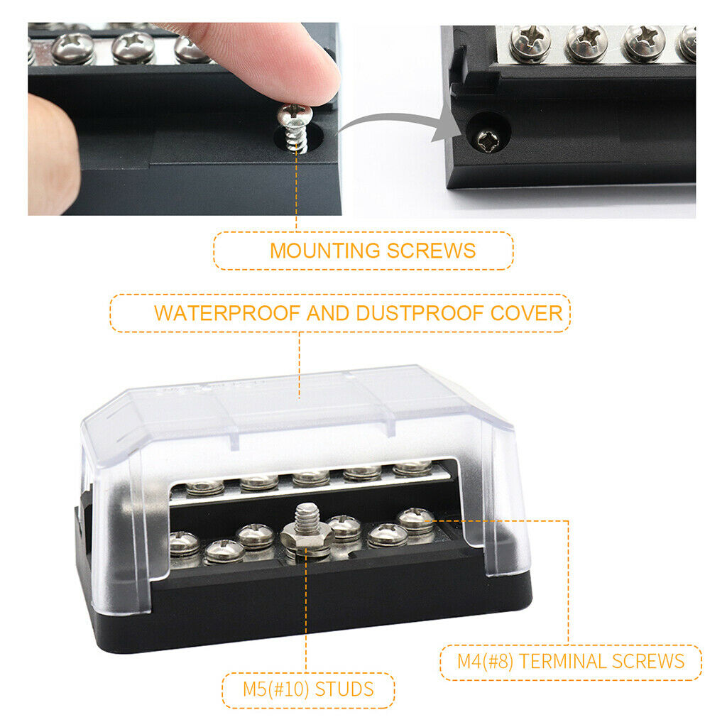 12 Position M5 Stud Bus Bar Terminal, Power and Ground Junction Distribution