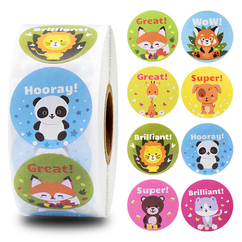 500pcs/roll Cartoon Animals Stickers Reward Words Stickers for Student Ki.l8