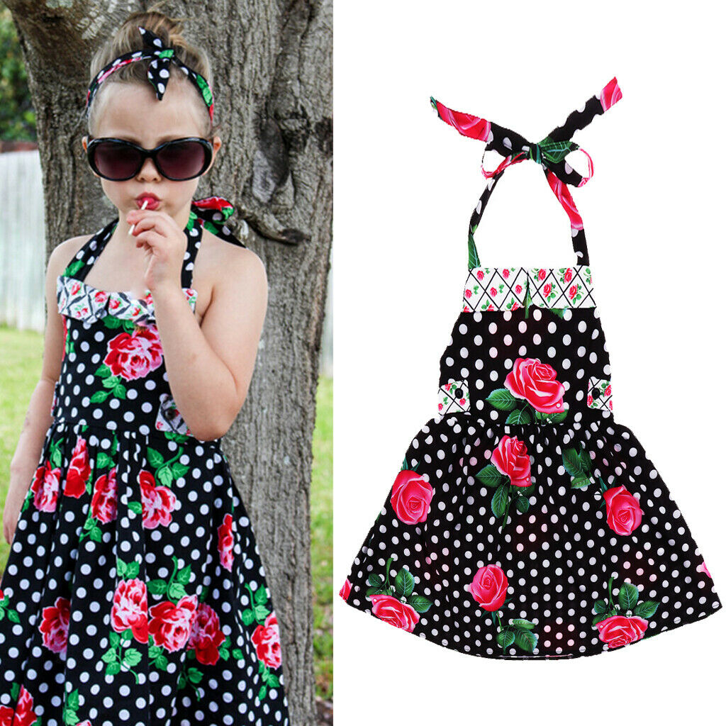 Baby Kids Girls Flower Print Ruffles Dress 2T Black
