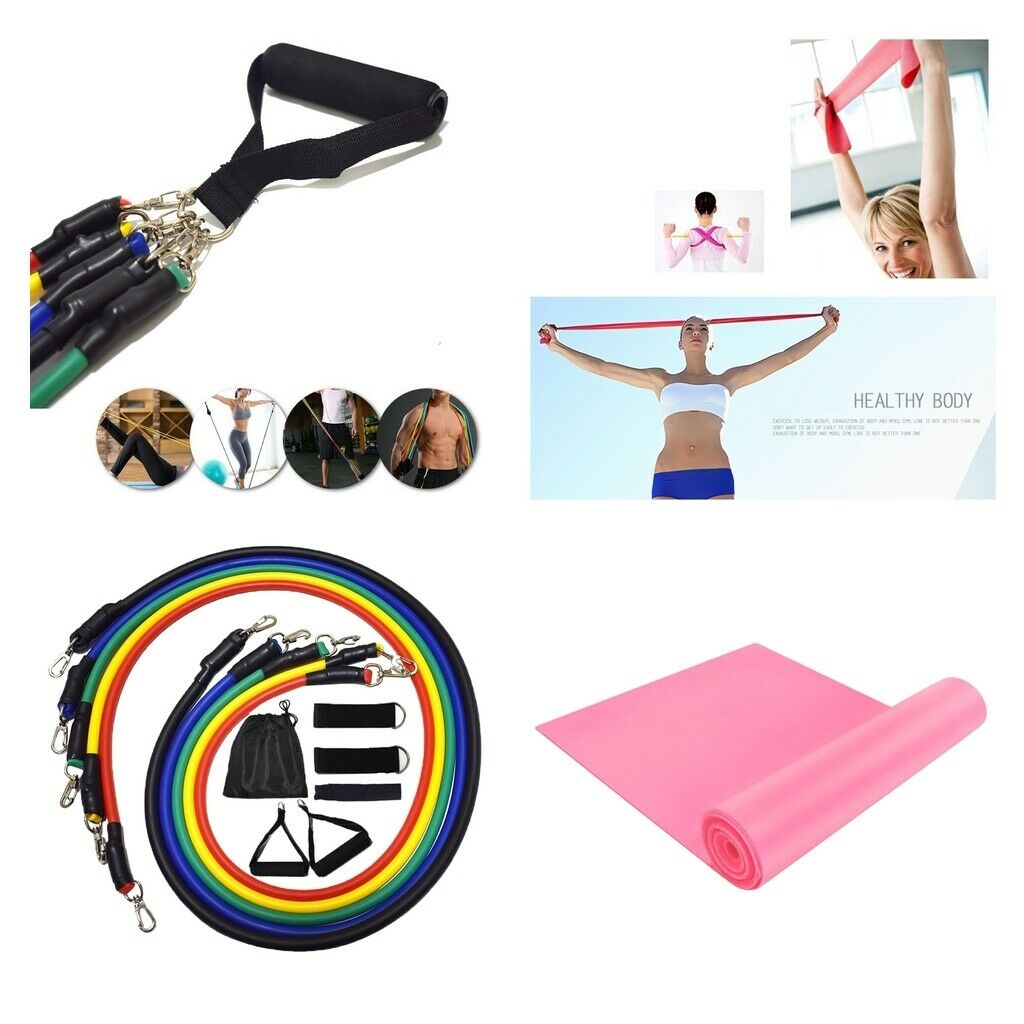 12pc Exercise Bands Set with Handles Ankle Straps Workout Bands Fitness
