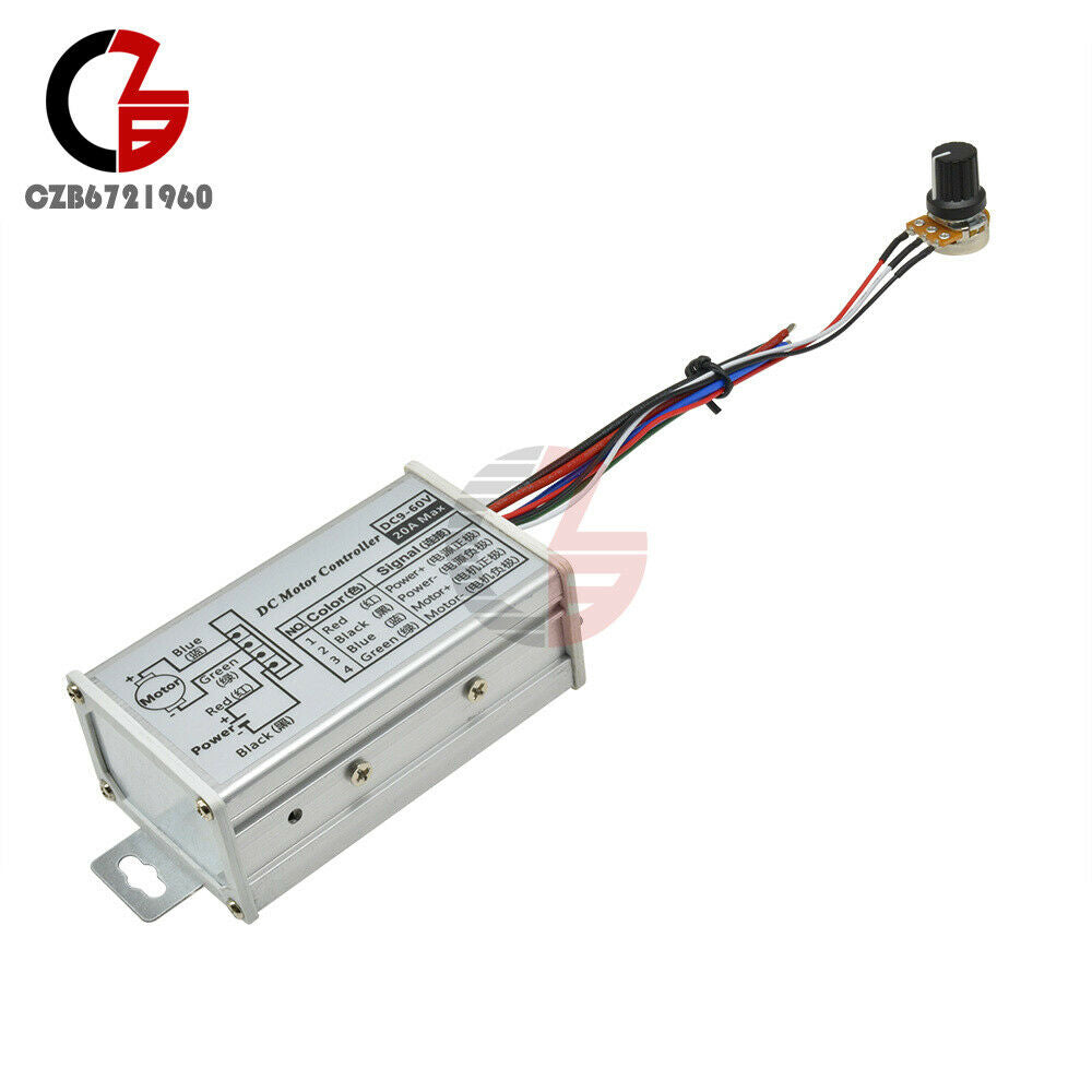 9V-60V 20A PWM DC Motor Stepless Speed Controller Switch Reversible Pulse Driver