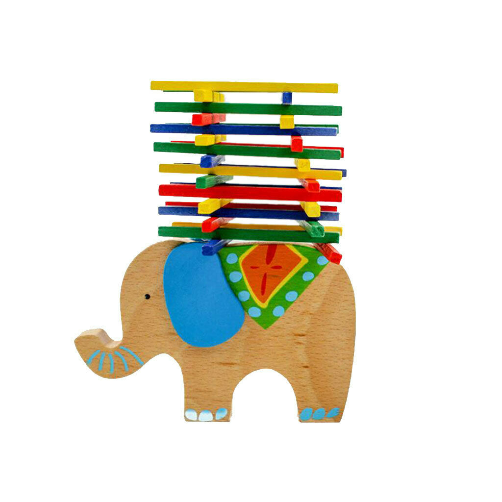Wooden Elephant Balance Game Stacking Sticks Blocks Baby Kids Play Toys