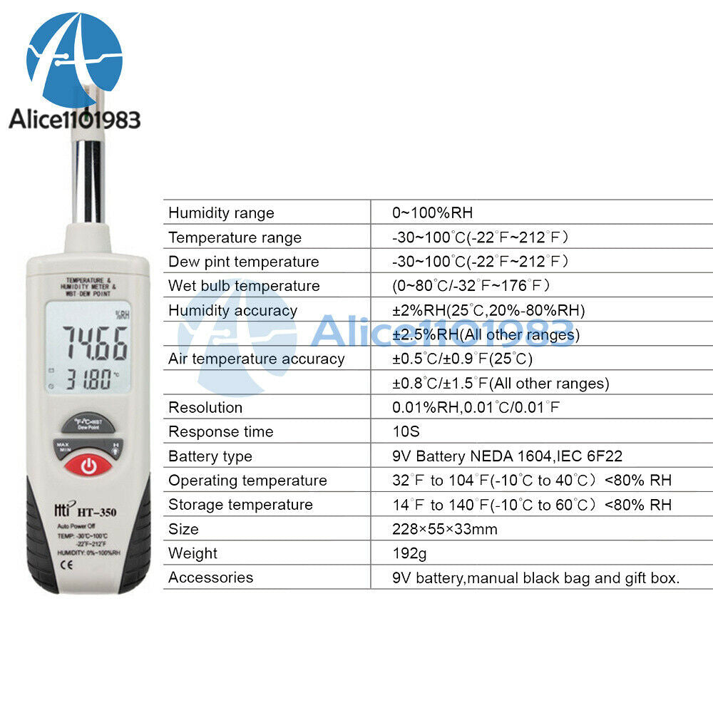 HT-350 Digital Humidity Temperature Meter Mini Hygro Thermometer Tester Tool