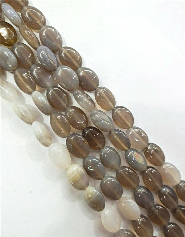 1 Strand 14x10x5mm Natural Gray Agate Oval Spacer Loose Beads 15.5inch HH7788
