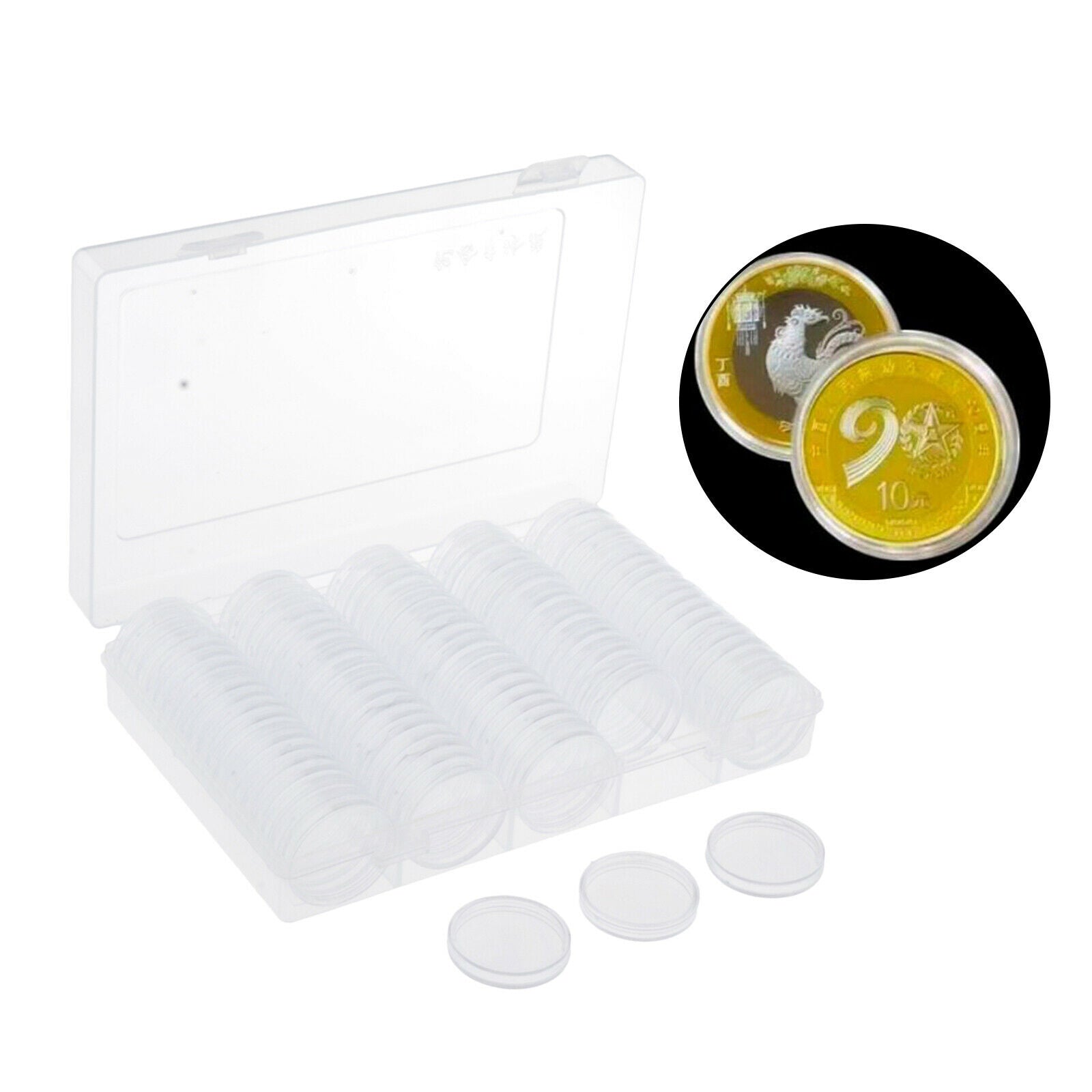 100x 25mm Coin Capsules w/Storage Organizer Box for Coin Collection Supplies