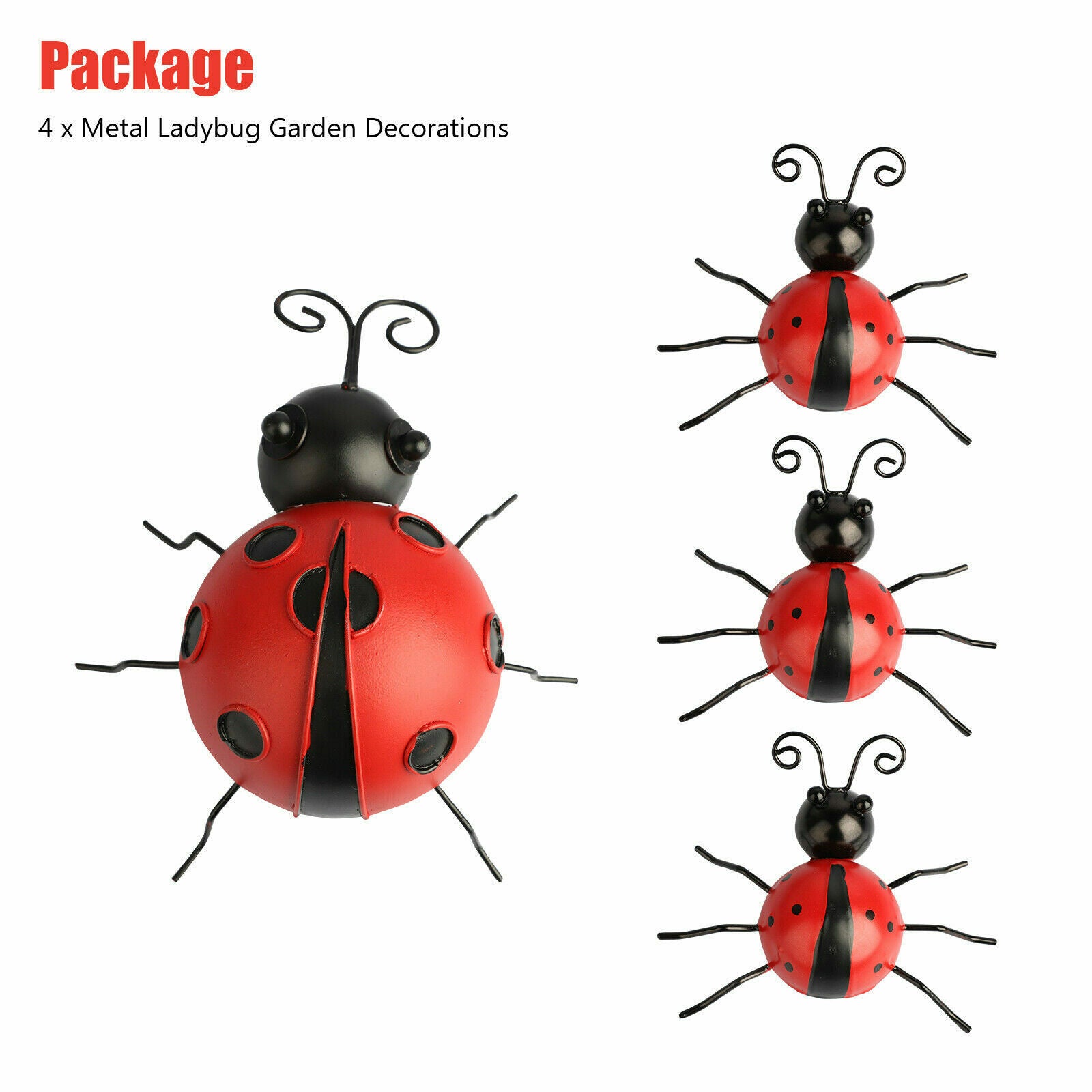 4pcs Metal Bugs Ladybugs Wall Ground Fence Garden Outdoor Art Decoration ladybug