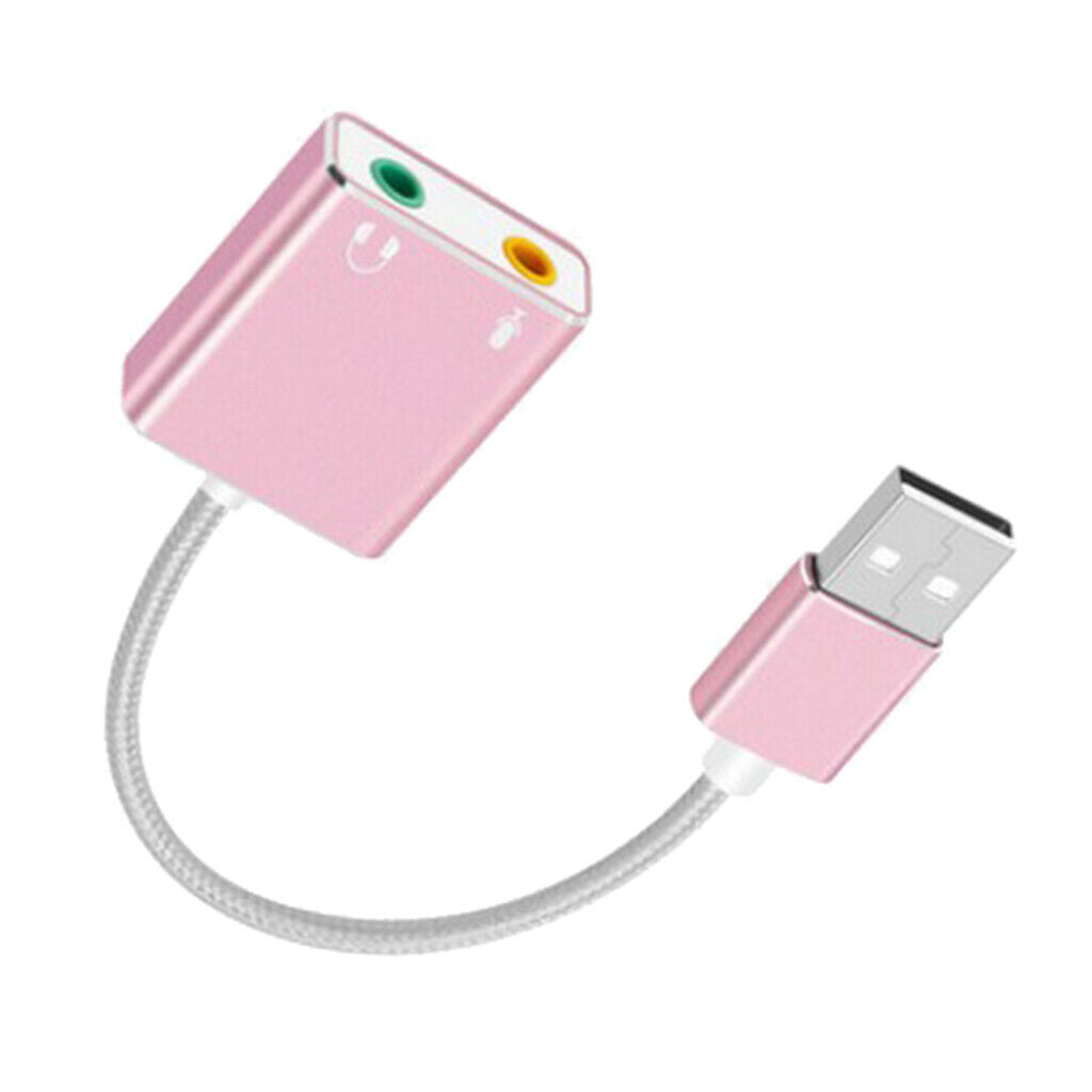 Audio Adapter USB External Stereo Sound Card for 3.5mm Headphone Pink