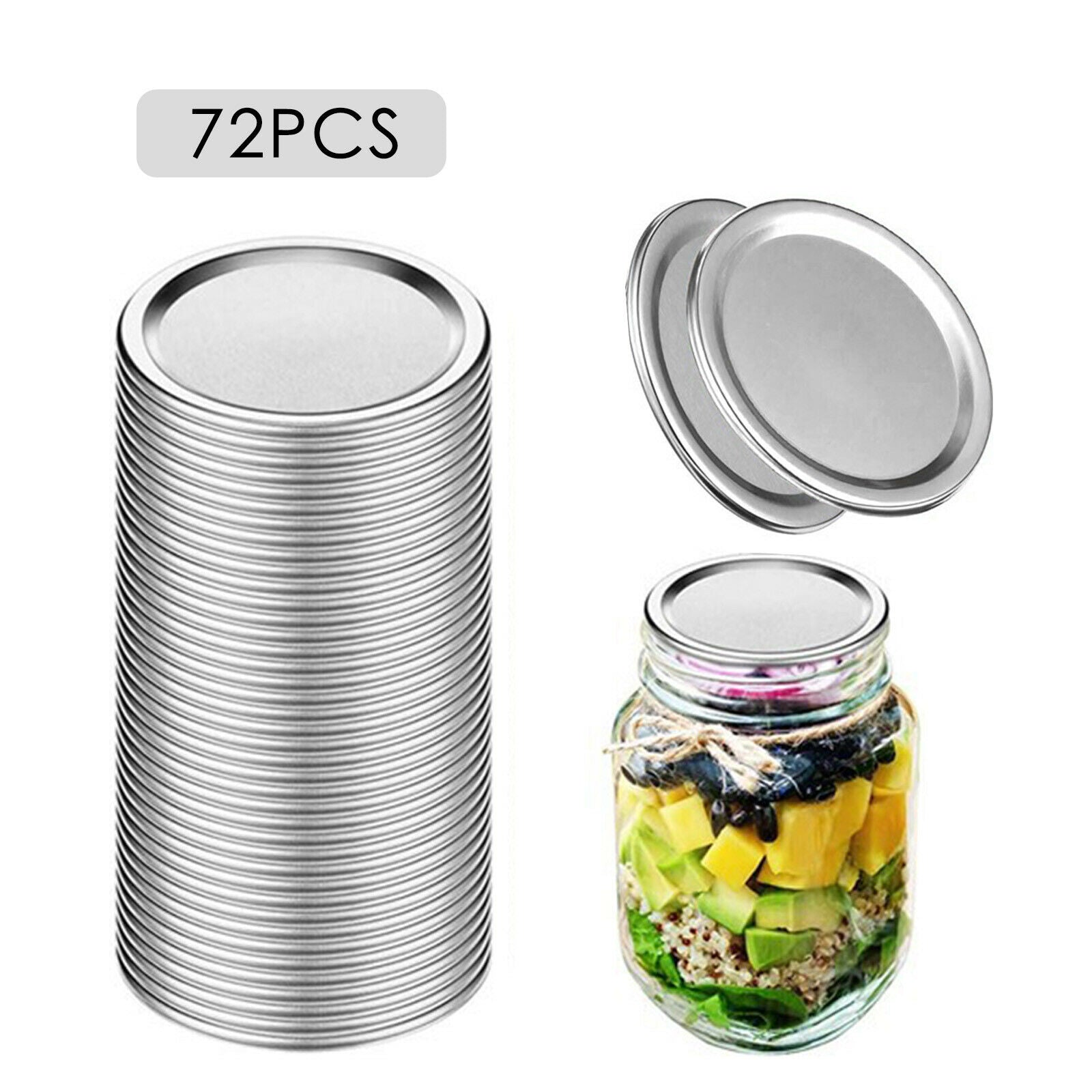 Mason Jar Canning Lids - 72 Pack Regular Mouth Tinplate Can Cap w/ Sealing Liner