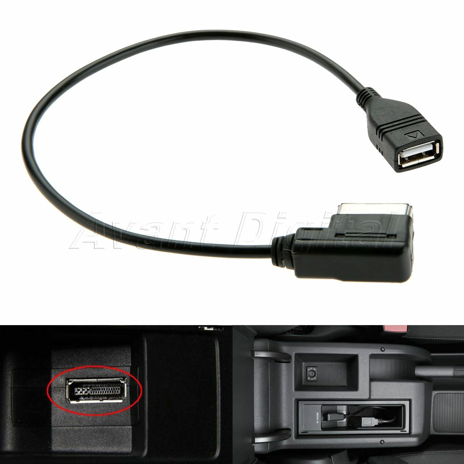 For   Car Media-In  MDI MMI AMI AUX to USB Interface Adapter Cable